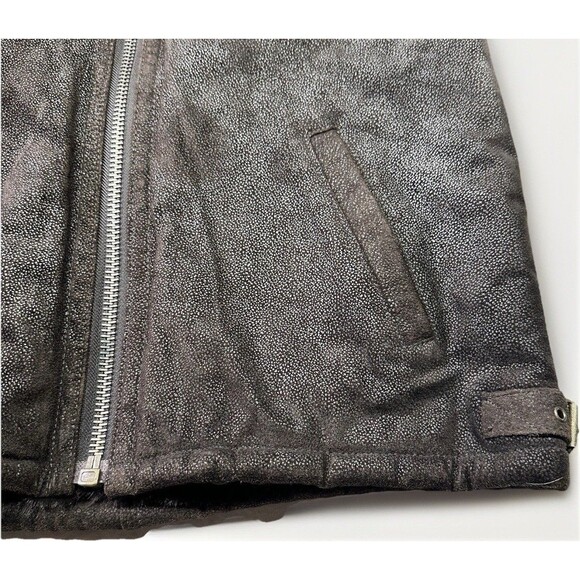 Vintage Guess Faux Shearling Aviator Jacket – Brown Textured Suede Finish - Picture 2 of 8